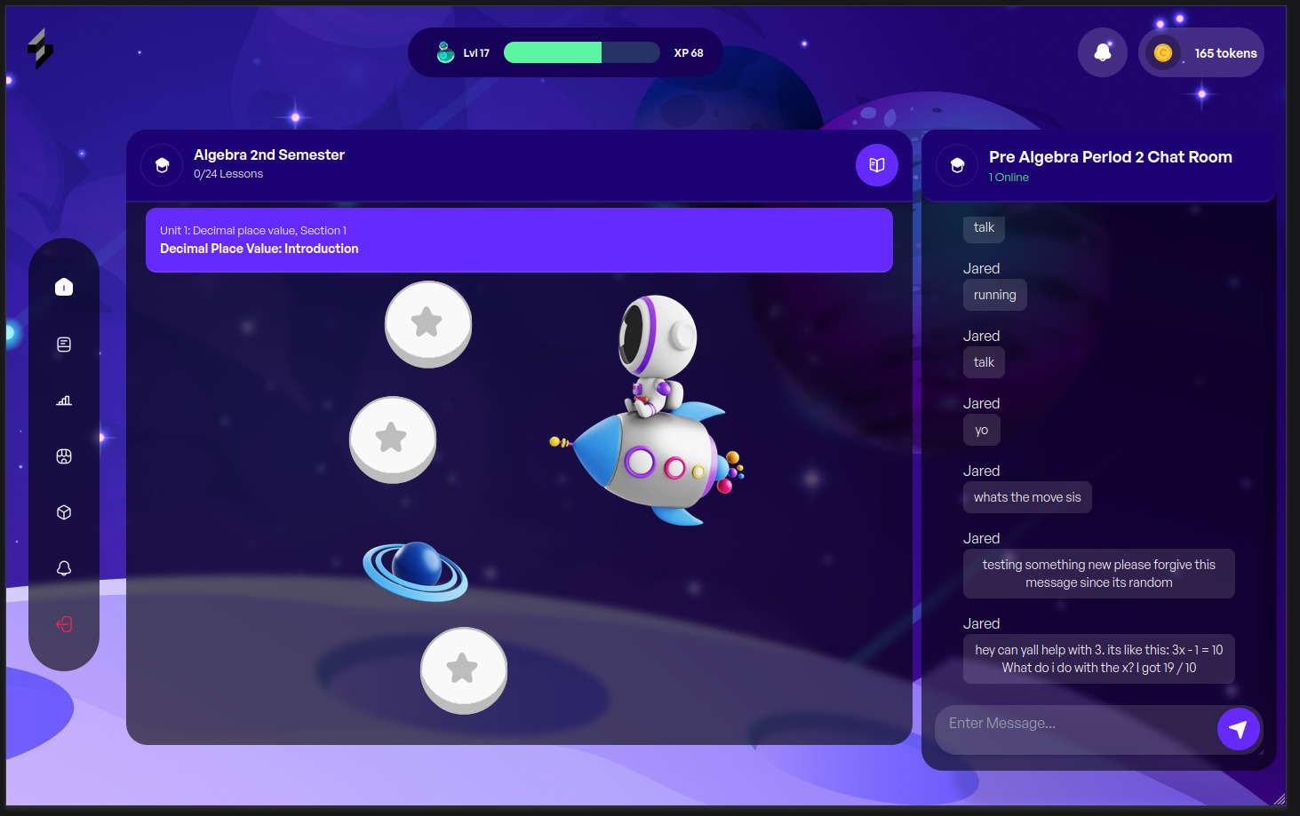 Galaxity Learning full screen application view
